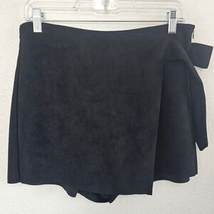 Zara Black bubble skirt Faux Suede Skort Women Medium Side Tie Mini Skirt Shorts